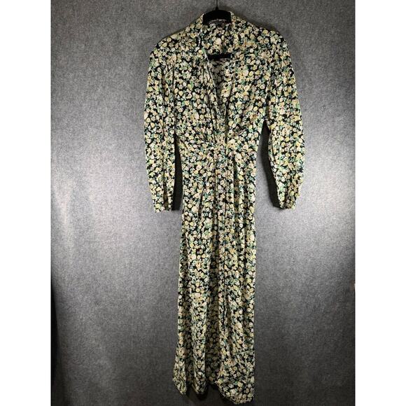 Zara Dress‎ Women XS Green Boho Floral Button Down Long Sleeve Maxi Cottagecore - Picture 1 of 7